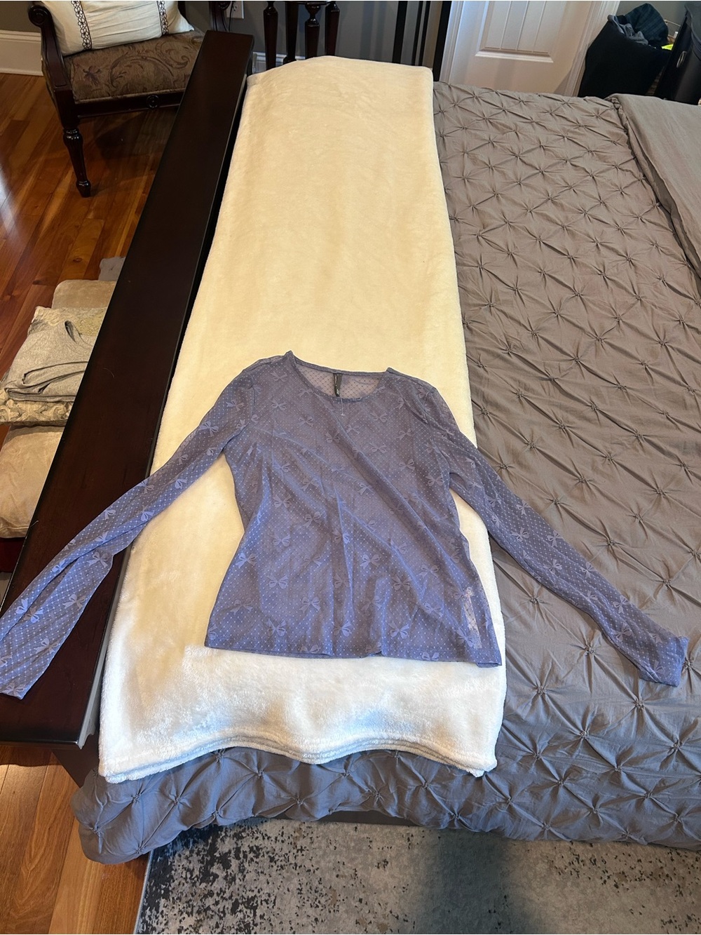 Anthropology Lace Long-Sleeve Sheer Top in Dusty Lavender, layering piece, NWOT